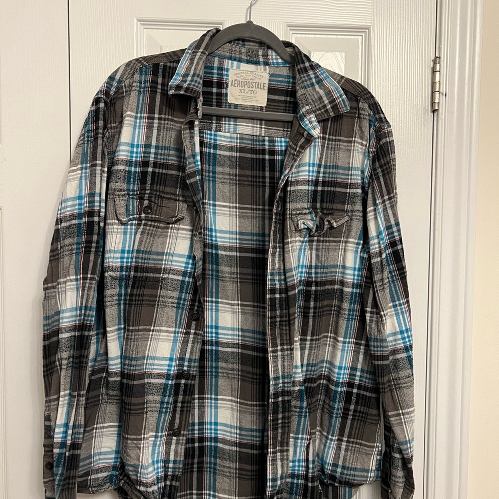 Aeropostale Men's Plaid Jacket - Black and Blue